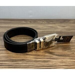 Black Leather Belt with Silver Buckle